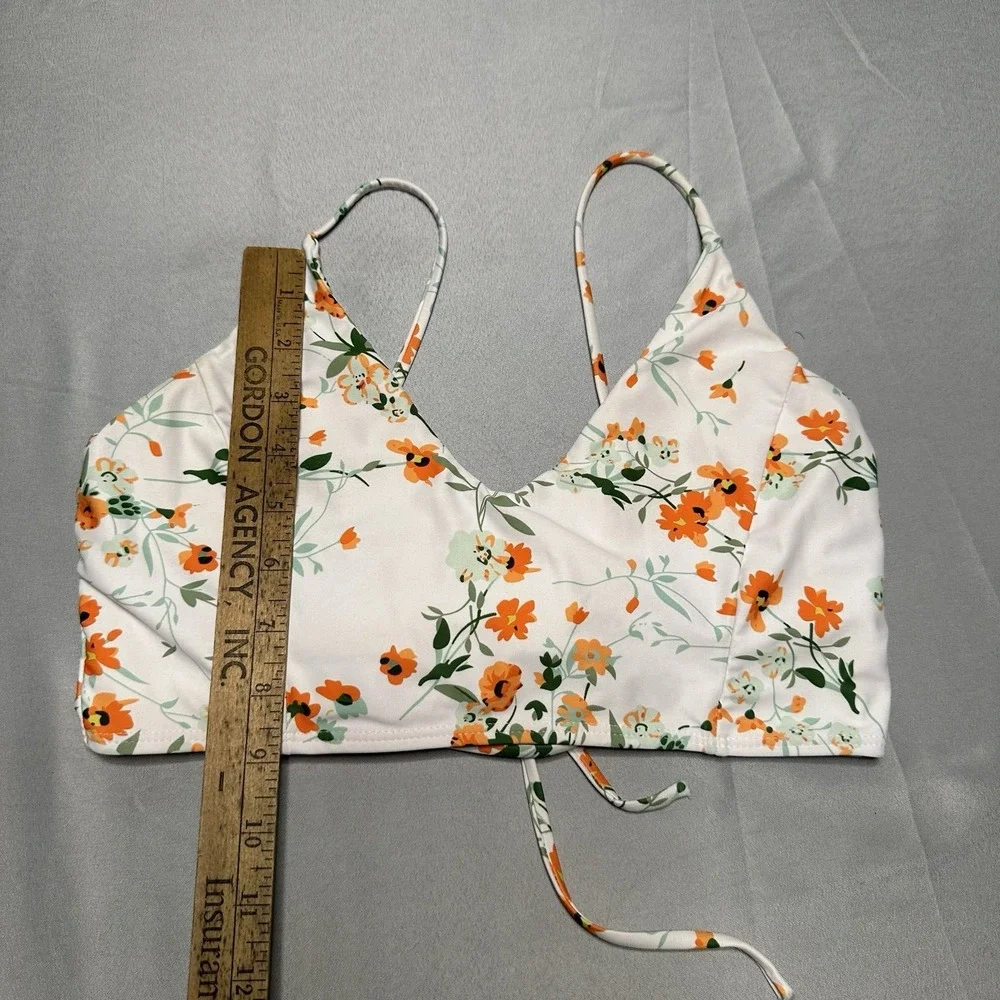 White Orange Bralette Style Bikini Top S M Floral Strappy Dainty Feminine Cute